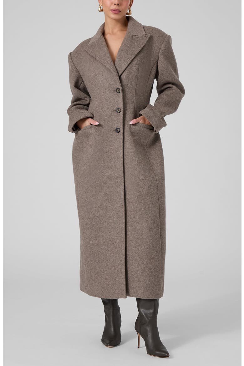 Angela Padded Shoulder Long Coat, Main, color, HM05-BEIGE