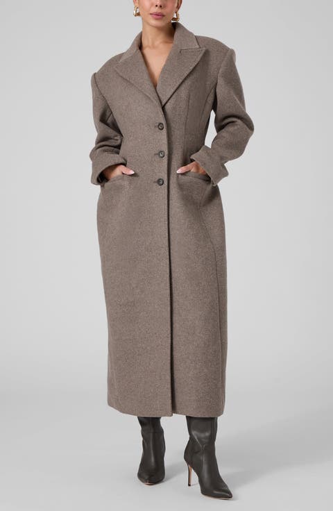 Angela Padded Shoulder Long Coat
