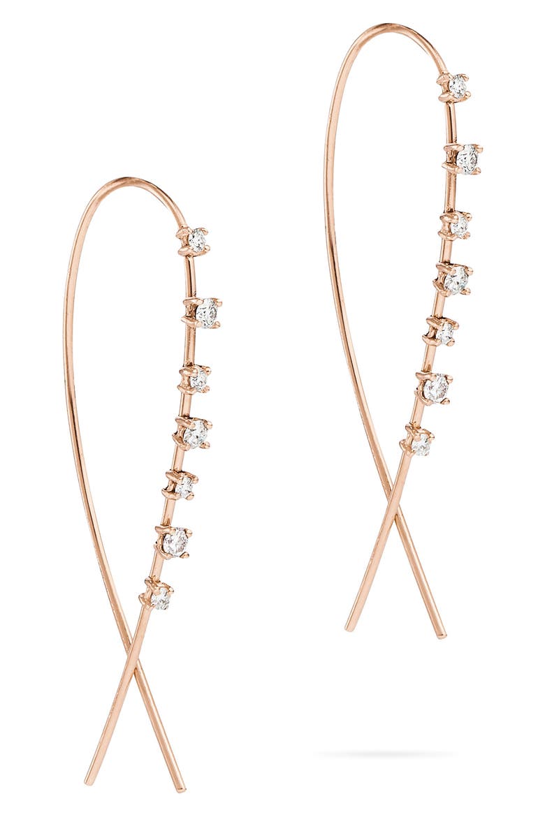 14k Gold Diamond Hoop Earrings, Main, color, ROSE GOLD