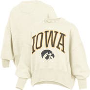 PRESSBOX Women's Pressbox Natural Iowa Hawkeyes Oversized Waist-Length Crewneck Sweatshirt