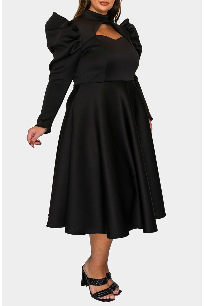 Isabella Neoprene Midi Dress, Alternate, color, BLACK