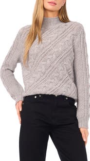 Halogen® Diagonal Cable Mock Neck Sweater