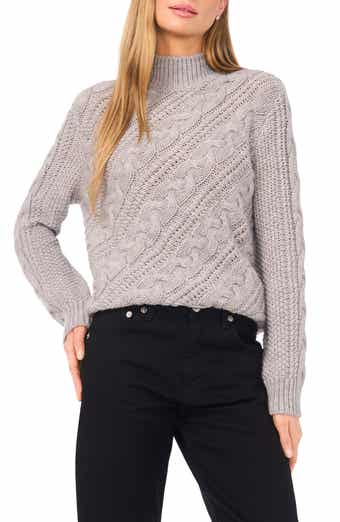 Halogen® Diagonal Cable Mock Neck Sweater