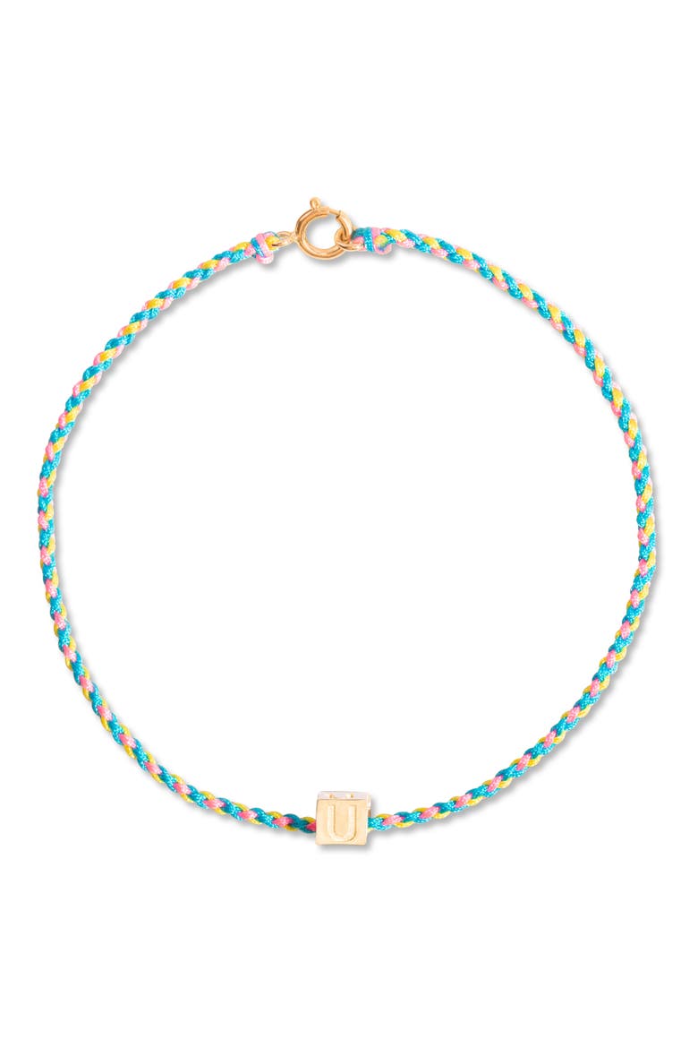 Mini Block Initial Friendship Bracelet, Main, color, 14K YELLOW GOLD - U