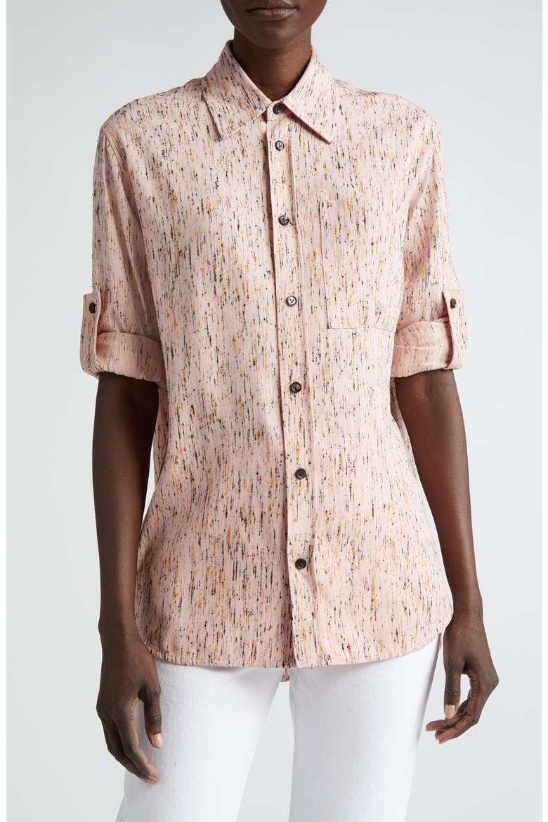 Textured Button-Up Shirt, Main, color, PINK/ YELLOW/ BLACK