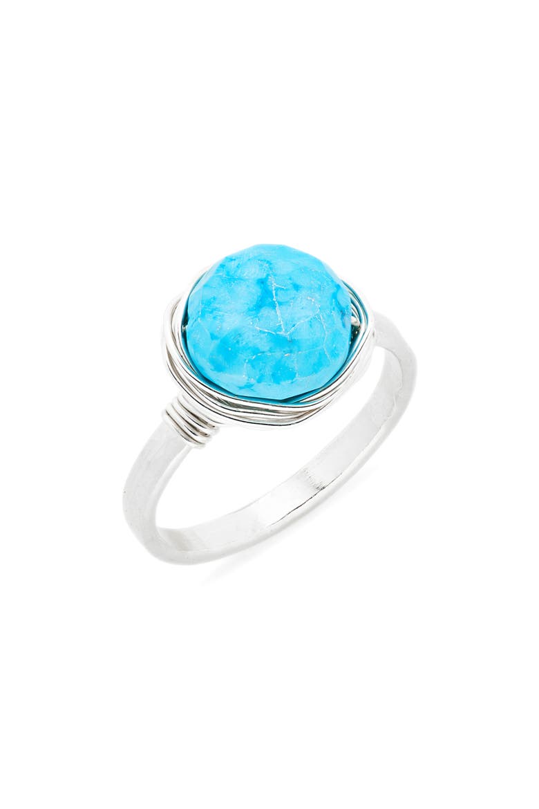 Semiprecious Stone Wire-Wrapped Ring, Main, color, STERLING SILVER / TURQUOISE