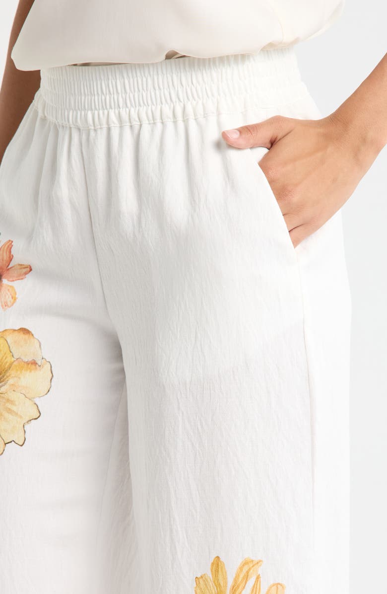 Vince Camuto Floral Smocked Waist Wide Leg Pants, Alternate, color, Antique White