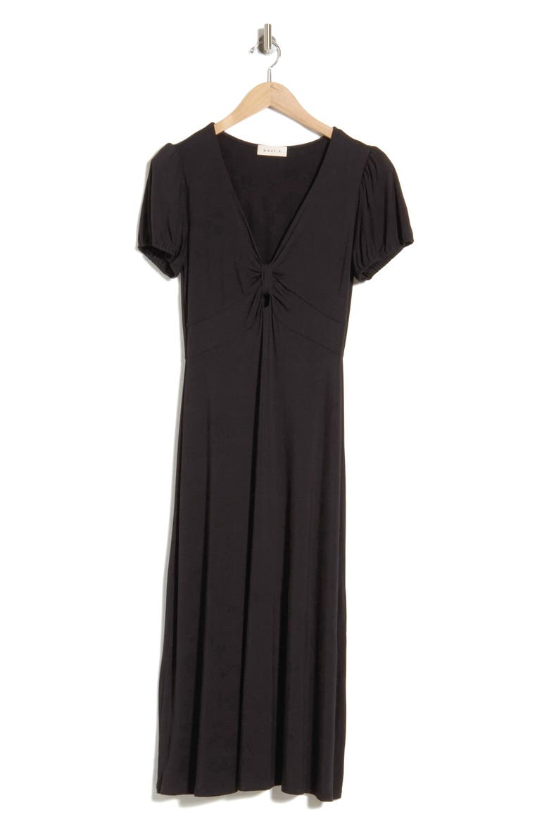 Short Sleeve Keyhole Midi Dress, Alternate, color, BLACK