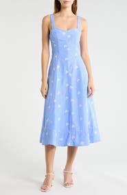 Avec Les Filles Floral Embroidery Stripe Midi Dress