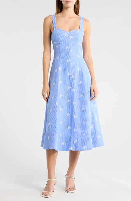 Floral Embroidery Stripe Midi Dress