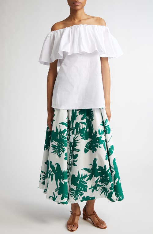 Max Mara Printed Poplin Pleated Skirt In Green