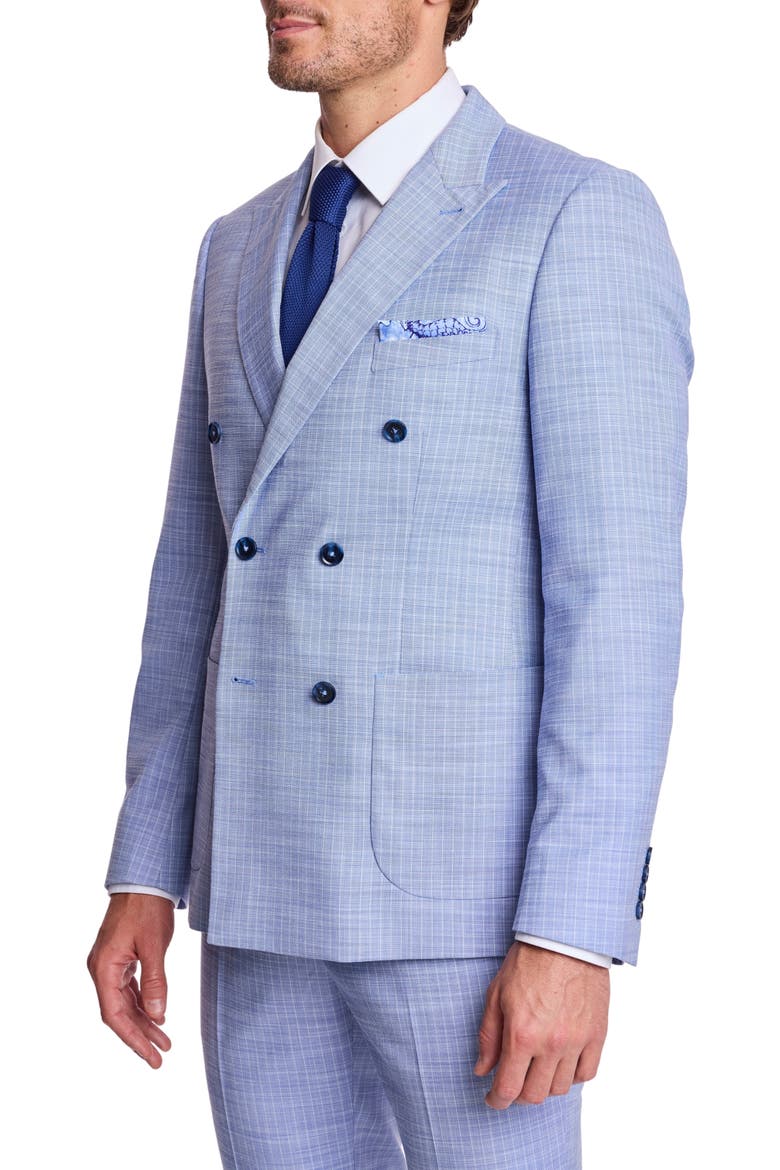 Soho Slim Fit Double Breasted Suit Jacket, Alternate, color, BLUE WHITE PINSTRIPE