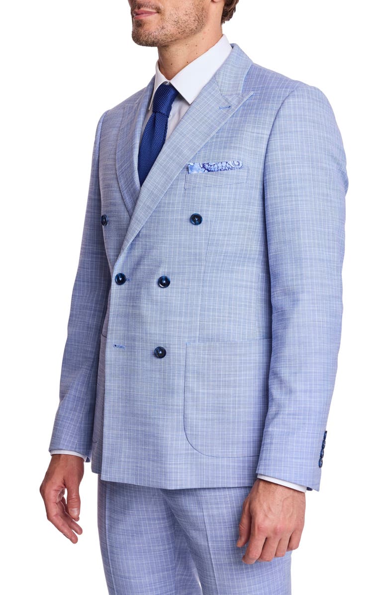 PAISLEY & GRAY Soho Slim Fit Double Breasted Suit Jacket, Alternate, color, Blue White Pinstripe
