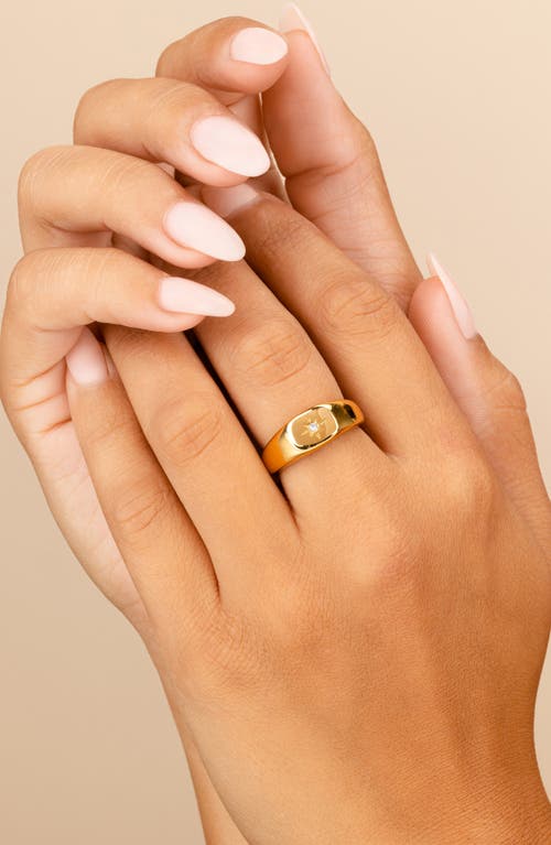 Sterling Forever Cz Burst Signet Ring In Gold