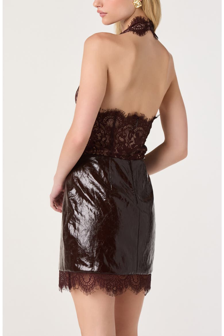 Rita Mixed Media Lace & Faux Leather Minidress, Alternate, color, BROWN