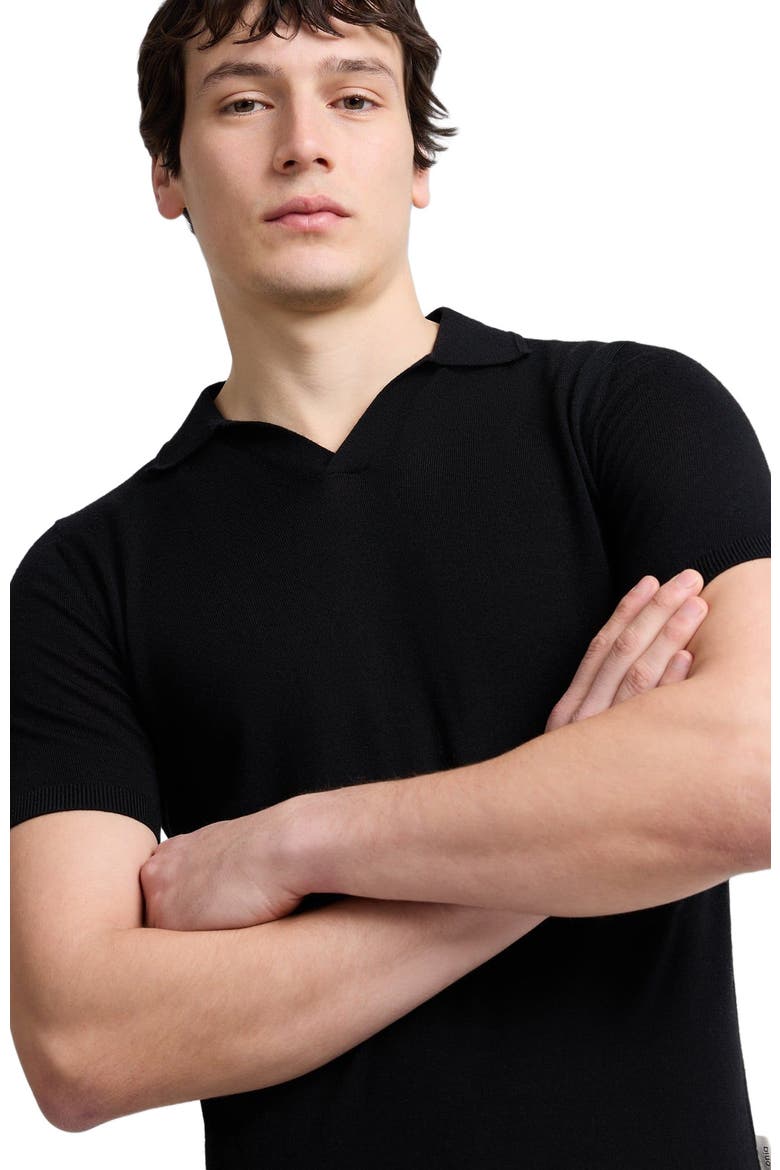 Extra Fine Merino Wool Short Sleeve Johnny Collar Polo, Alternate, color, Black