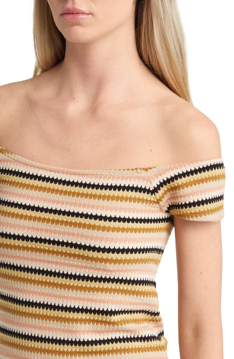 Rip Curl Sundial Stripe Off the Shoulder Knit Dress, Alternate, color, Bronze