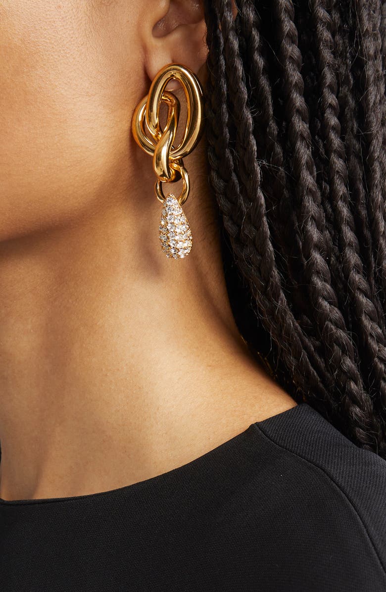 Oscar de la Renta Twisted O Knot Pavé Drop Earrings, Alternate, color, Yellow Gold