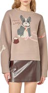 English Factory Embroidered French Bulldog Intarsia Sweater