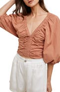 WISHLIST Ruched Puff Sleeve Cotton Top