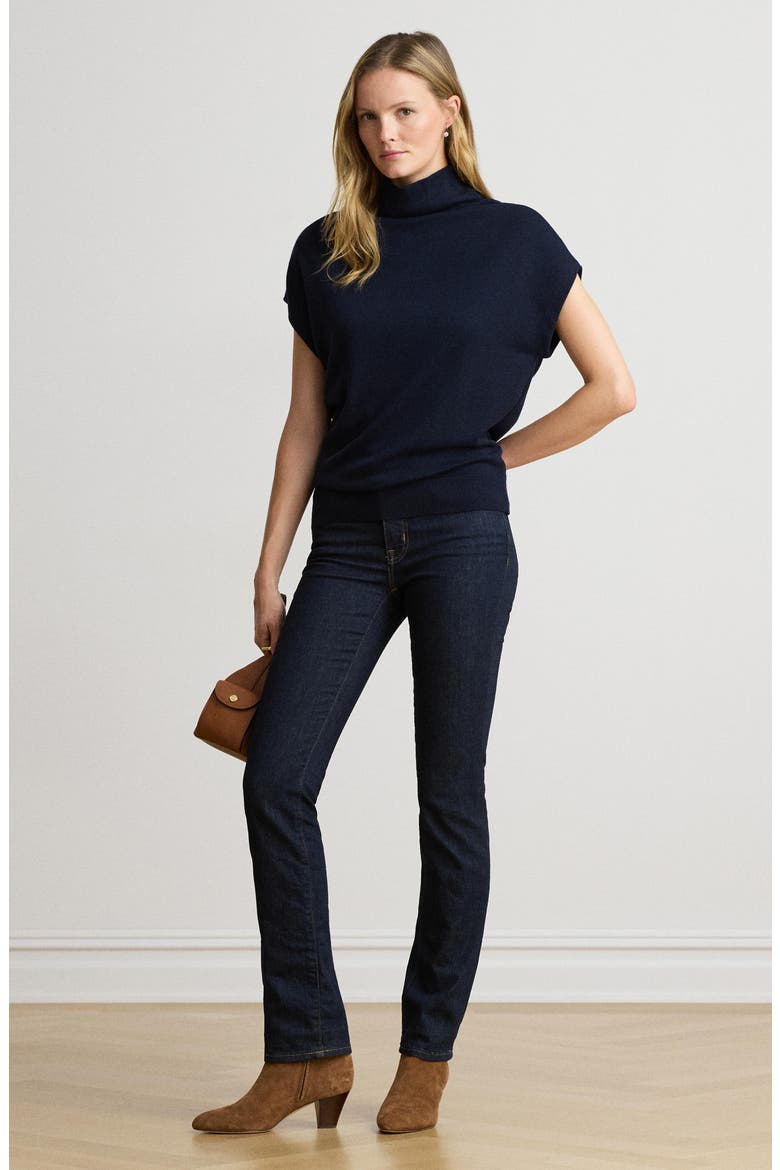 Cotton & Modal Cap Sleeve Mock Neck Top, Alternate, color, LAUREN NAVY BLUE