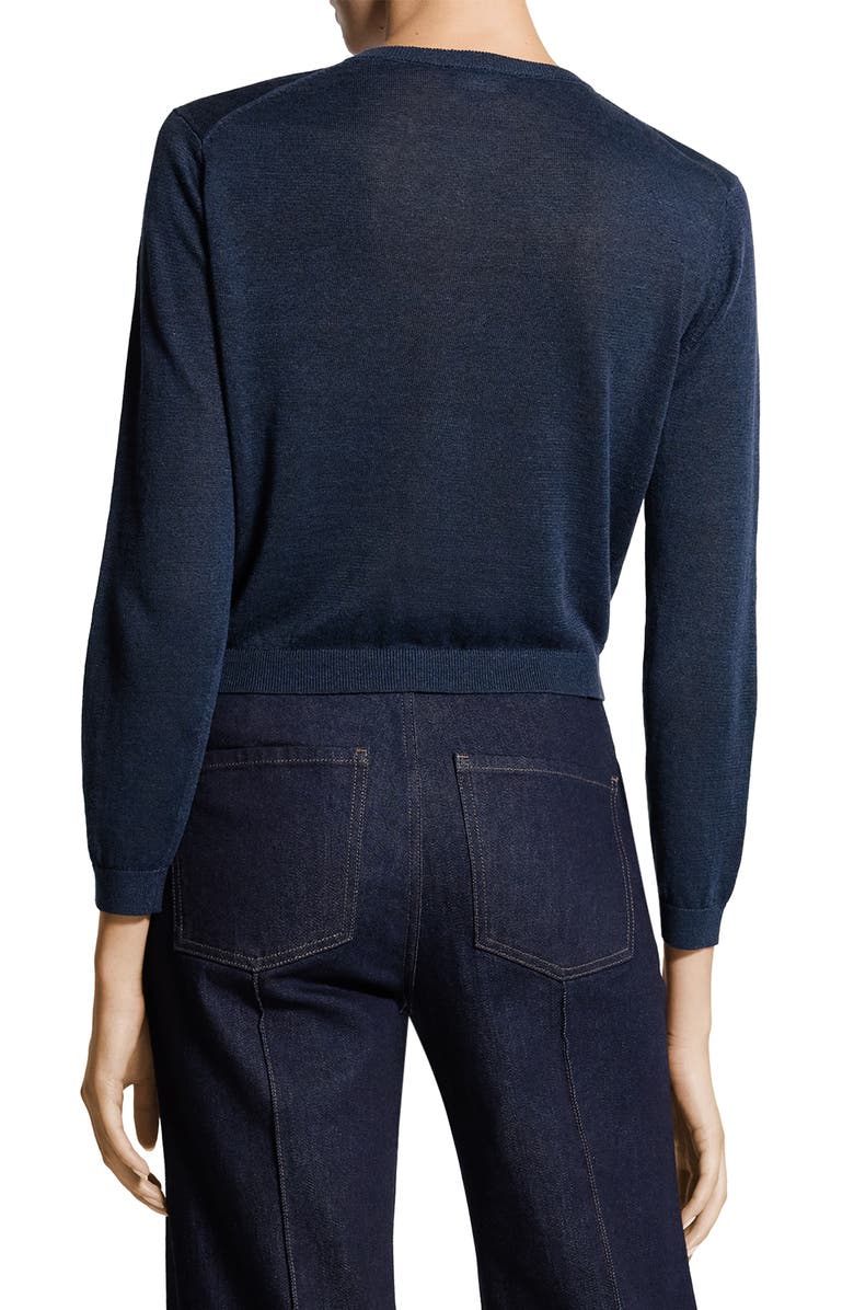 Theory Linen Blend Crop Cardigan, Alternate, color, Nocturne Navy