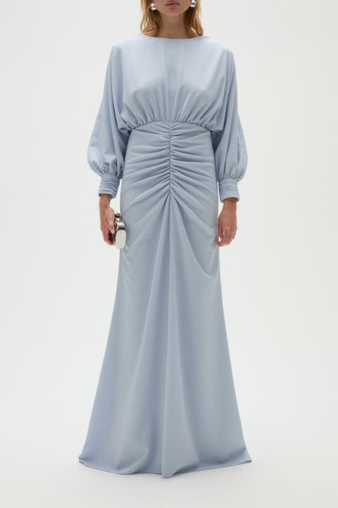Pebble Crepe Gathered Gown