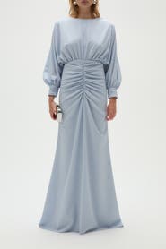 Amsale Pebble Crepe Gathered Gown