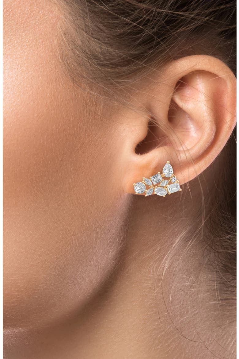 Mixed Cubic Zirconia Cluster Stud Earrings, Alternate, color, GOLD