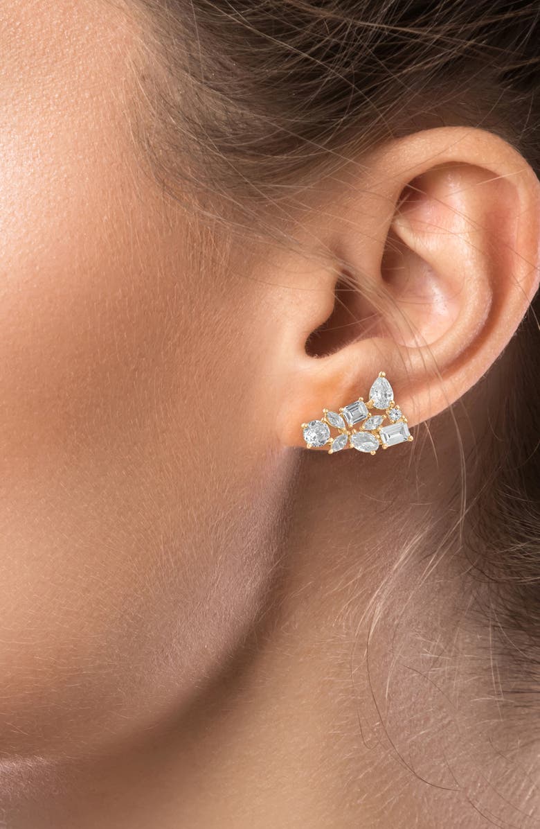 CZ by Kenneth Jay Lane Mixed Cubic Zirconia Cluster Stud Earrings, Alternate, color, Gold