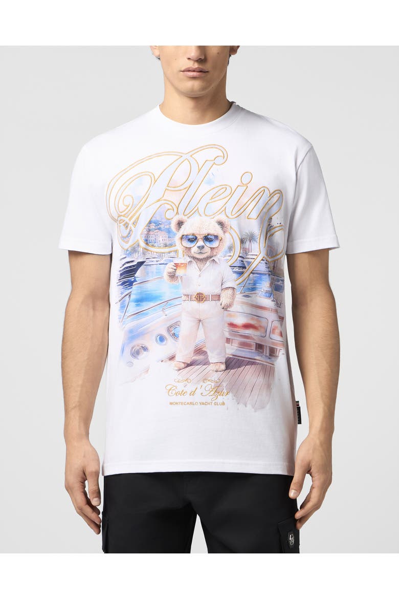 Round Neck T-Shirt Teddy Bear Men, Main, color, white