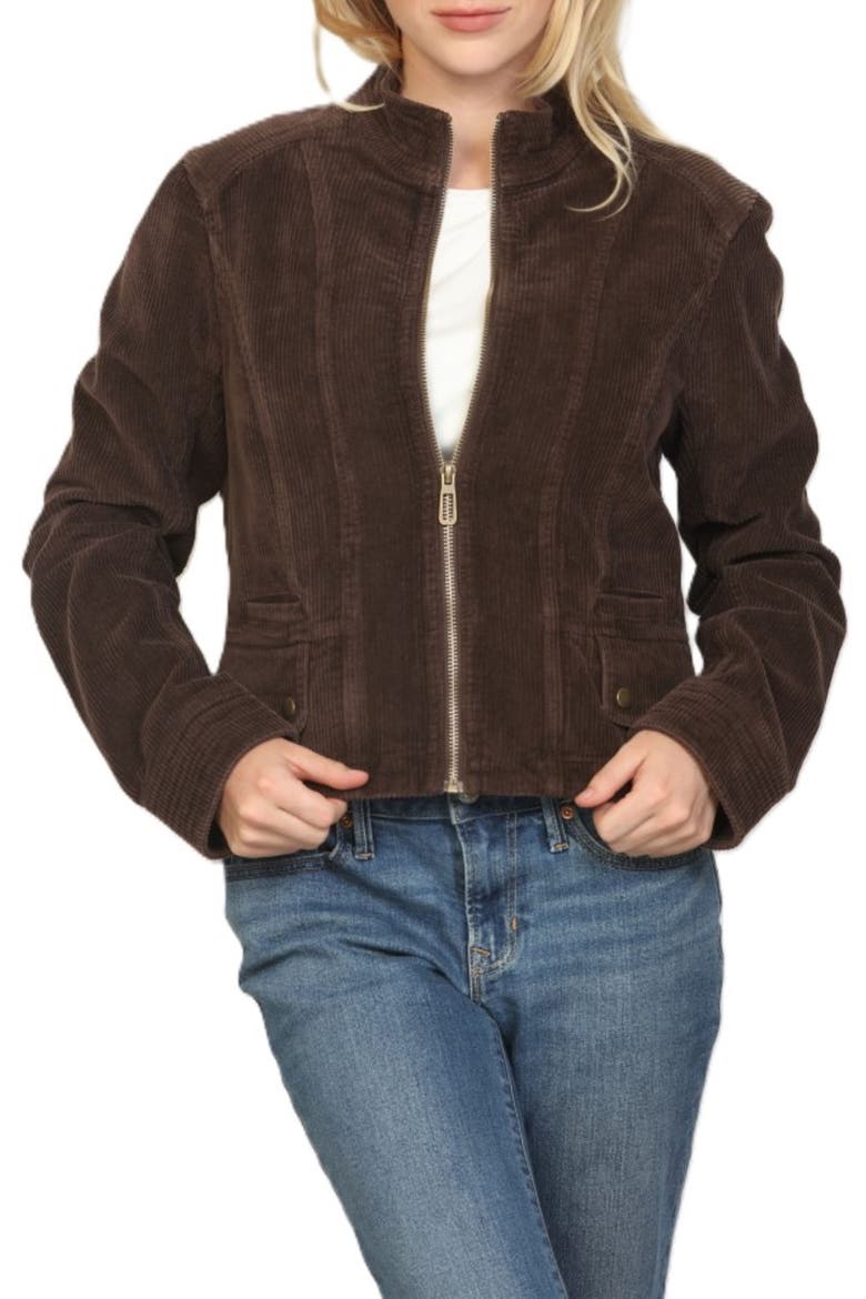 Corduroy Zip Front Slim Fit Jacket, Main, color, HOT FUDGE