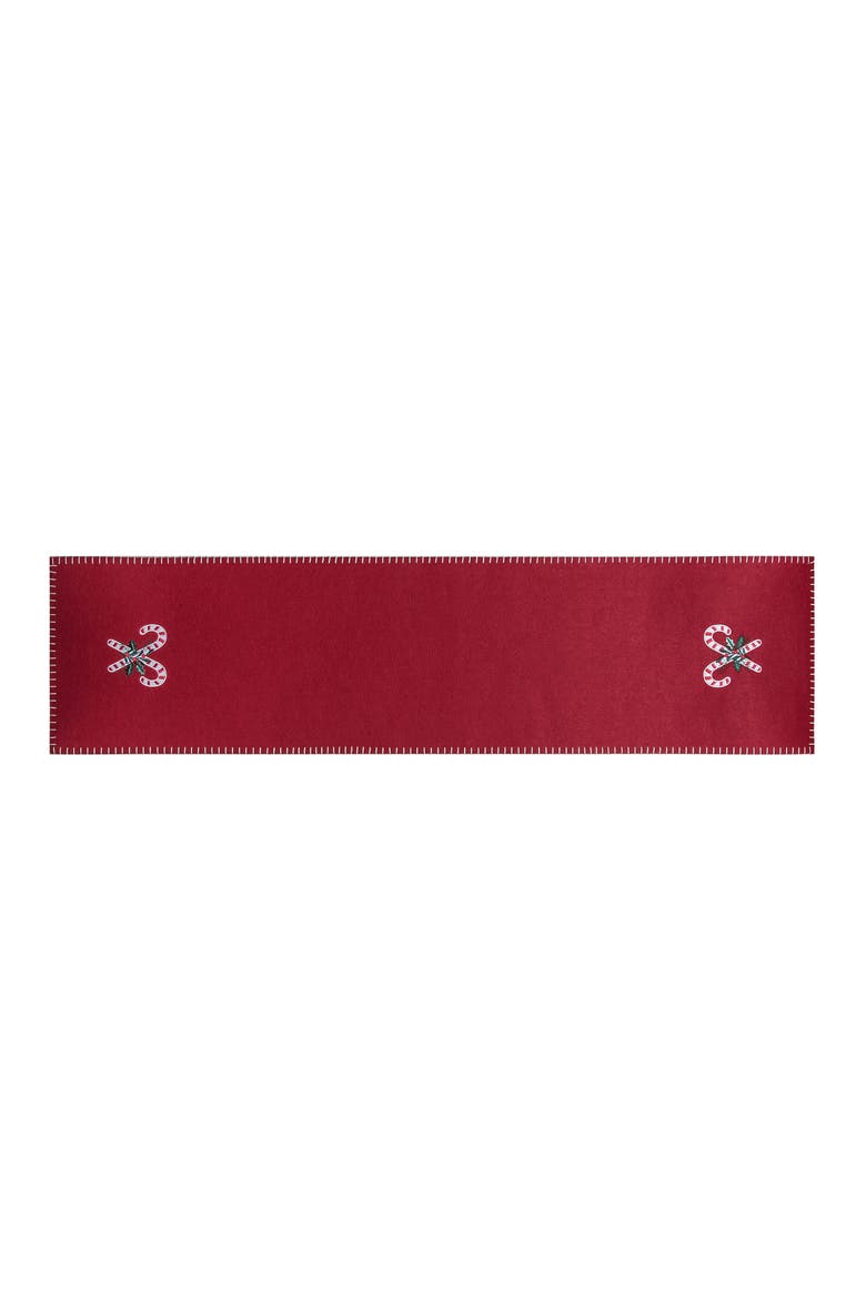 Candy Cane Berry Embroidered on Felt Christmas Runner 12" x 47.25", Main, color, Red
