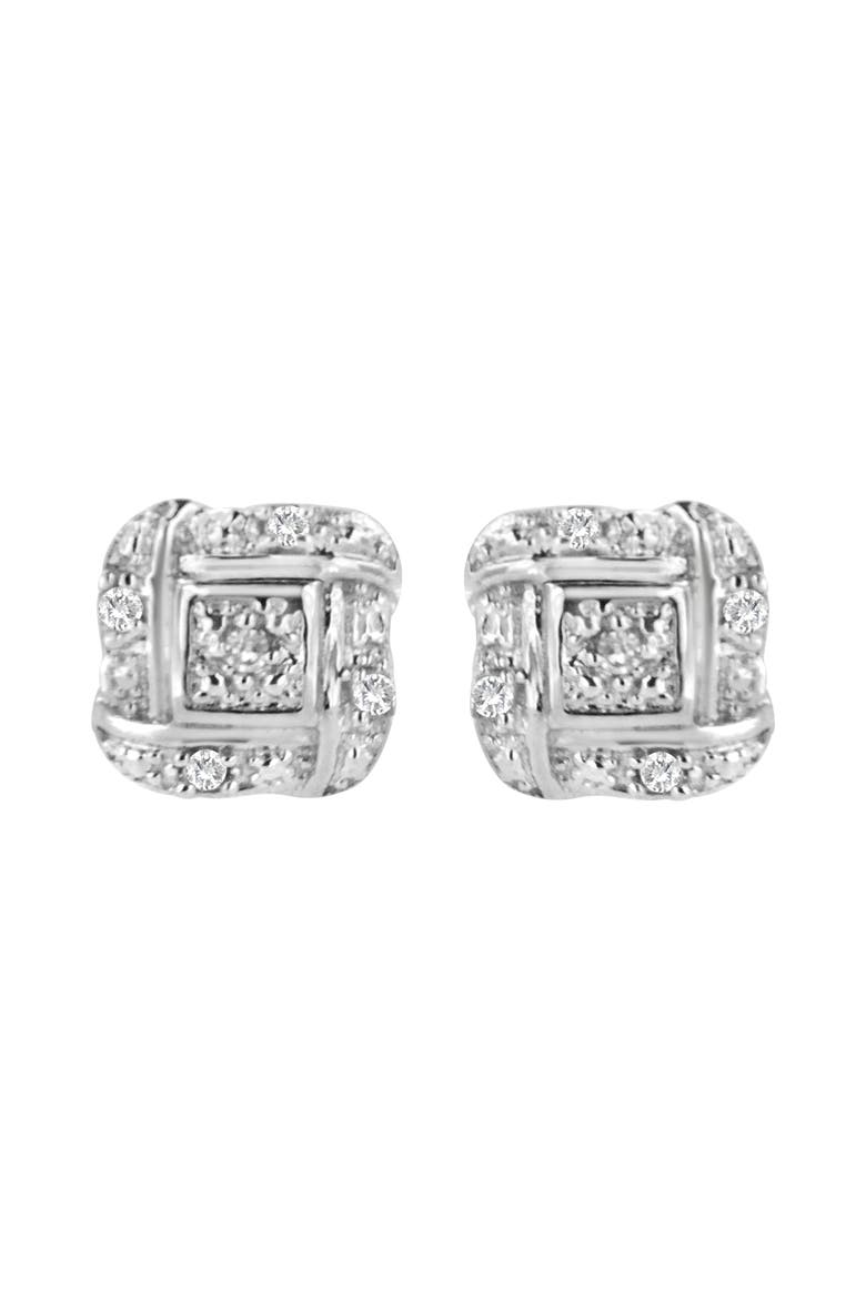 Silver Round Diamond Square Stud Earrings, Main, color, White