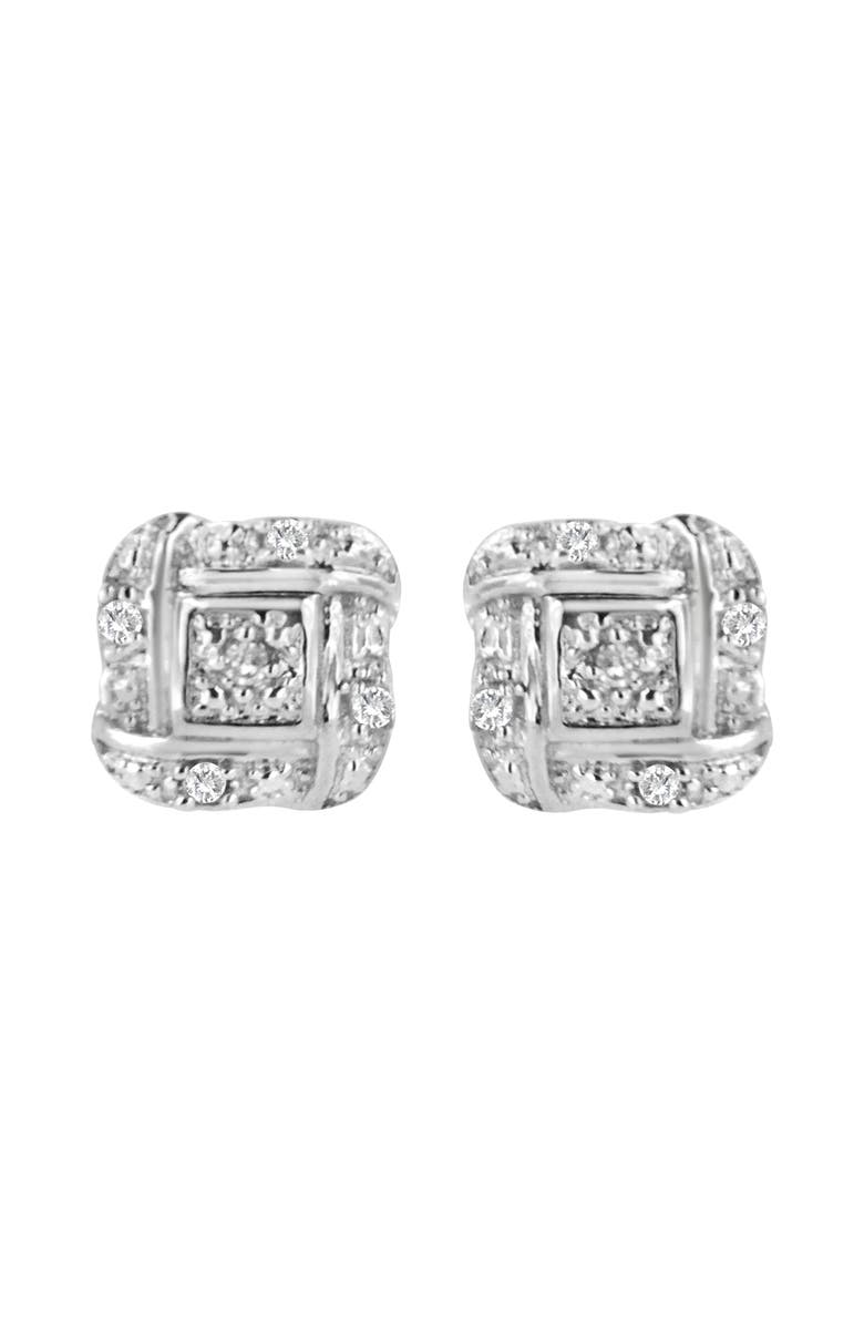Haus of Brilliance Silver RoundDiamond Accent Swirl Square Knot Stud Earrings, Main, color, White