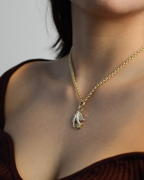 LIONHEART LIONHEART 14K GOLD LOVEY BABY BIRD ROLO NECKLACE 