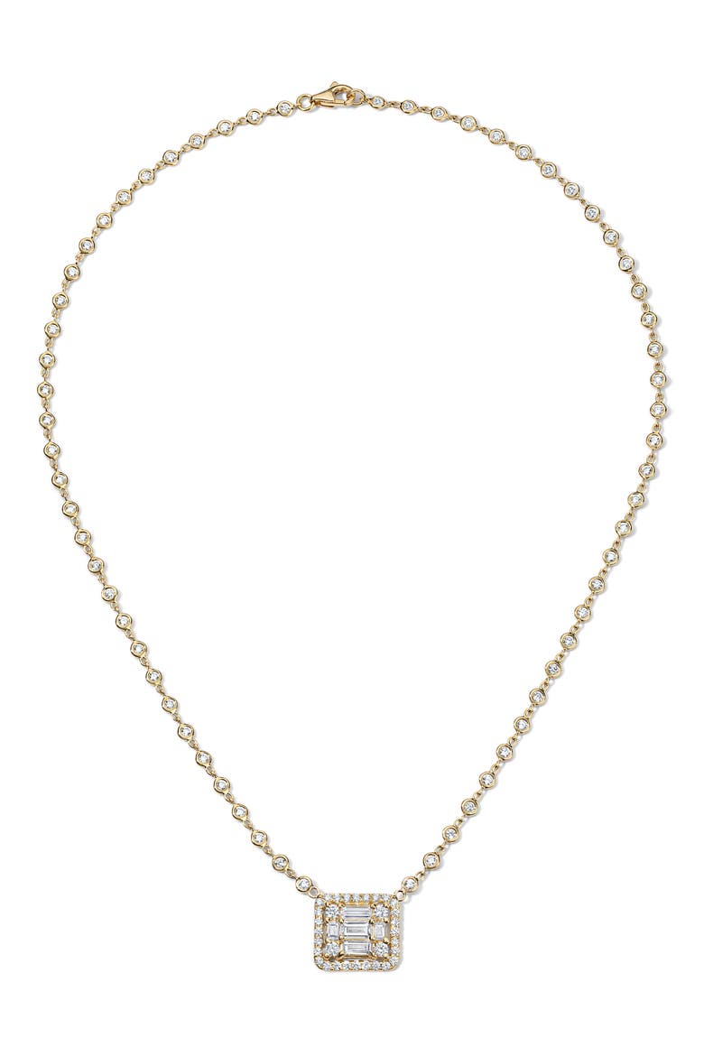 Clarity³ All Diamond Halo Cube 18K Yellow Gold Pendant Necklace, Alternate, color, GOLD