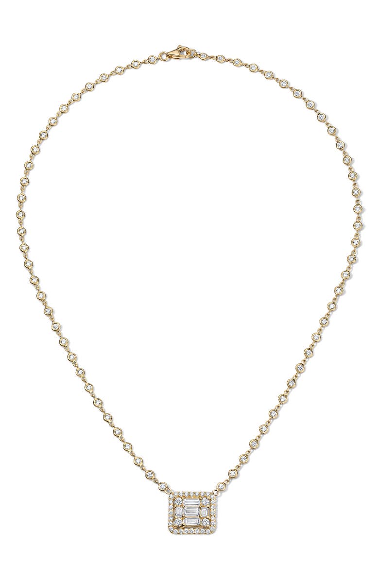 Mindi Mond Clarity³ All Diamond Halo Cube 18K Yellow Gold Pendant Necklace, Alternate, color, Gold