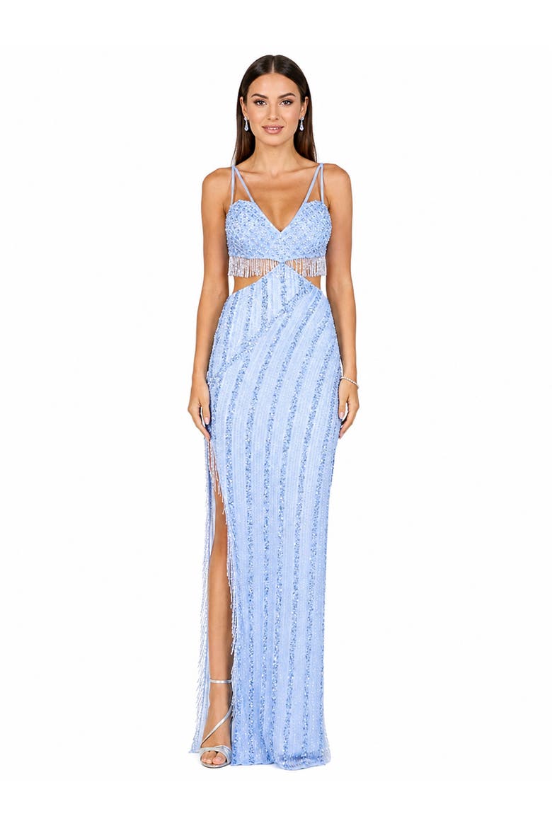 Cutout Beaded Gown with Fringes, Alternate, color, Periwinkle