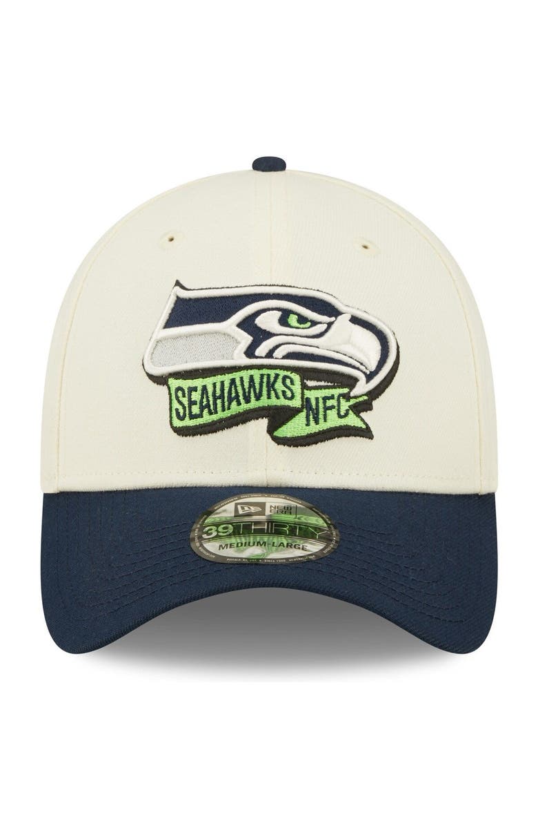 New Era Men's New Era Cream/College Navy Seattle Seahawks 2022 Sideline 39THIRTY 2-Tone Flex Hat, Alternate, color, Cream