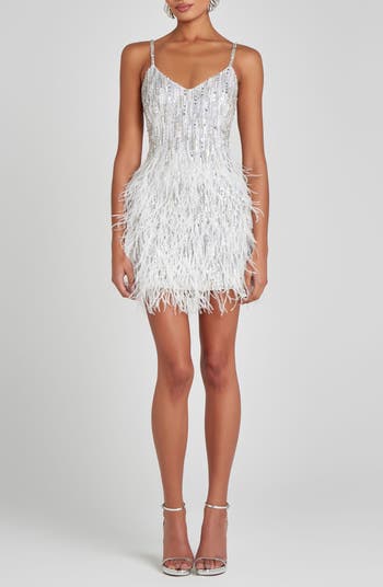 Christy Sequin & Feather Cocktail Minidress