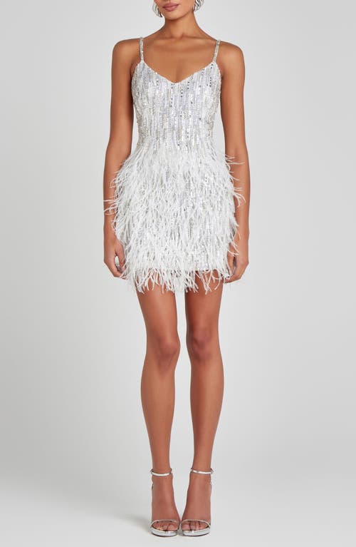Shop Nadine Merabi Christy Sequin & Feather Cocktail Minidress In Silver