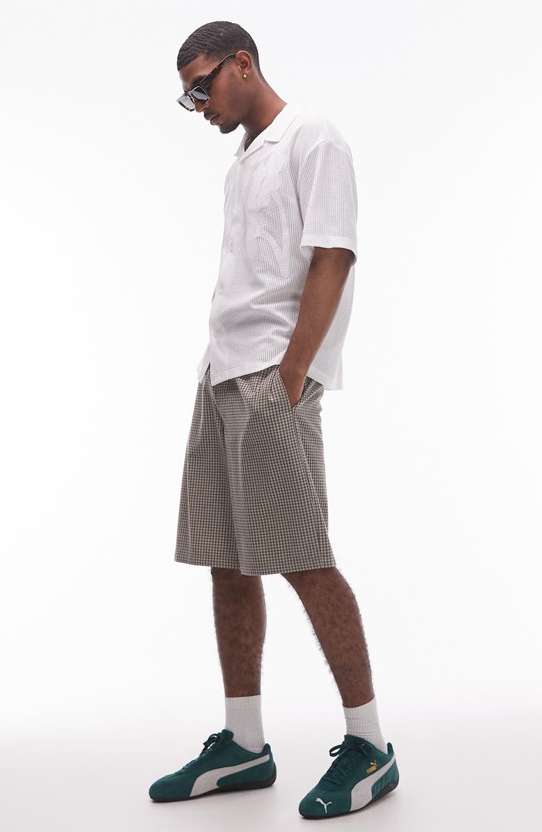 Topman Floral Appliqué Mesh Camp Shirt, Alternate, color, White