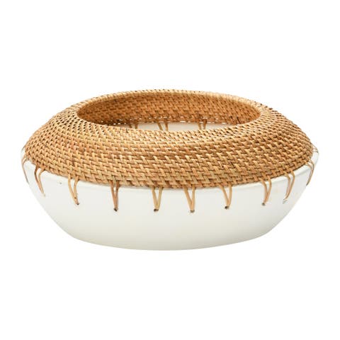 Handmade Terra-cotta Planter with Hand-Woven Rattan Stitching