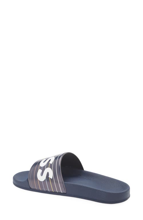 Hugo Boss Boss Bay Slide Sandal In Open Blue