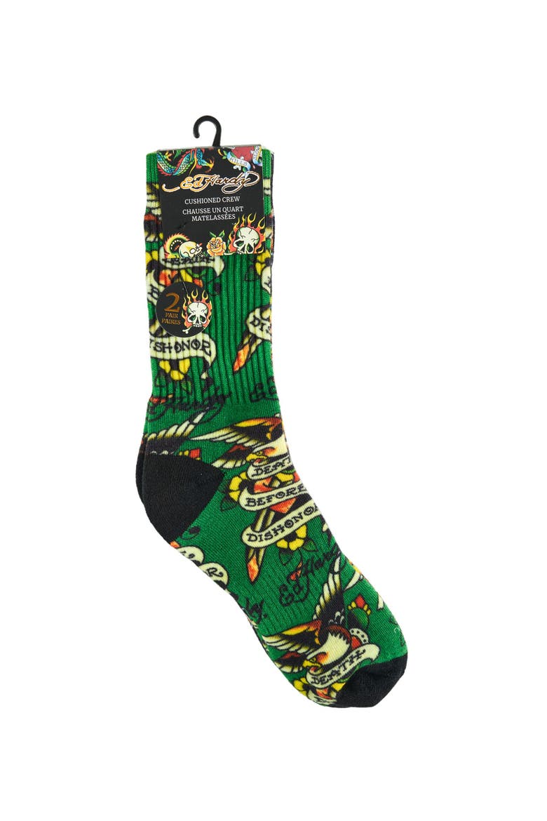 Bulldog 360 Print Full Cushion Crew Sock 2-Pack, Alternate, color, Green