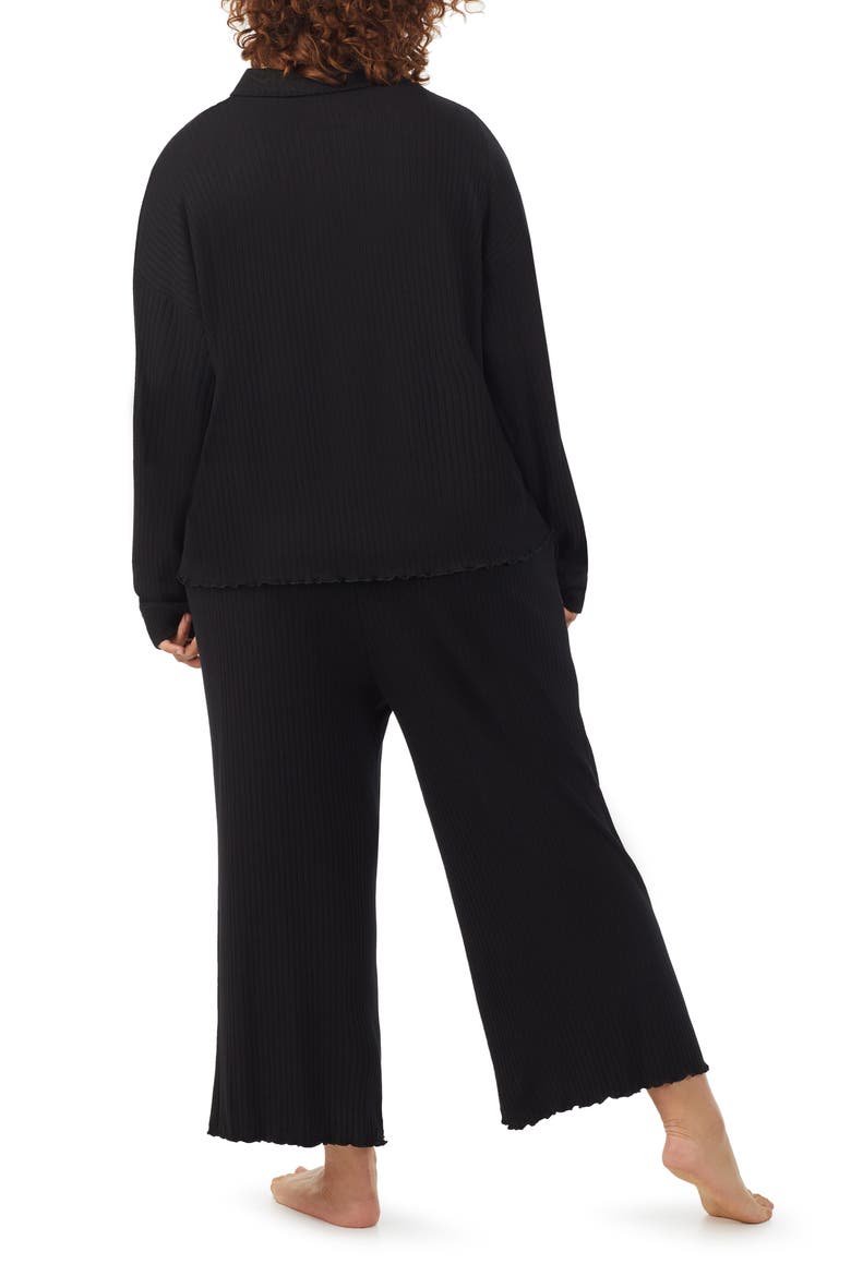 Rib Mock Neck Crop Pajamas, Alternate, color, BLACK