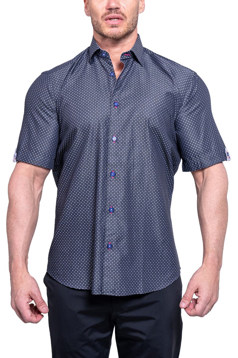 Galileo Resistance0100 Black Short Sleeve Cotton Button-Up Shirt, Main, color, BLACK