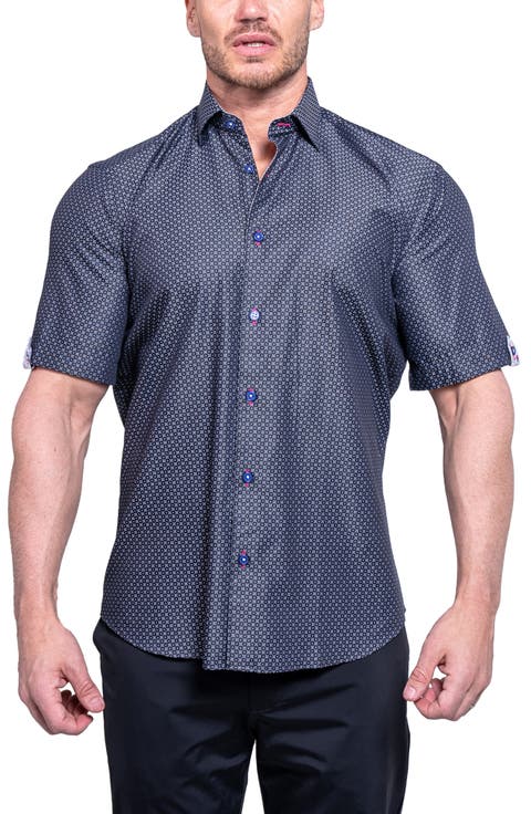 Galileo Resistance0100 Black Short Sleeve Cotton Button-Up Shirt