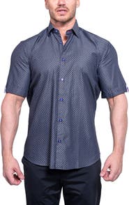 Maceoo Galileo Resistance0100 Black Short Sleeve Cotton Button-Up Shirt